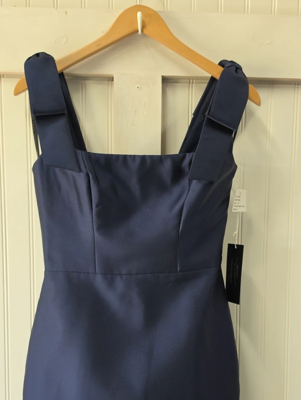 Alfred Sung NWT Midnight Blue Shoulder Bows Satin Maxi Gown Dress Size 2 - Picture 5 of 11